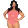 2 Piece Opaque Bandeau And Suspender Bodysuit 89261X, Coral