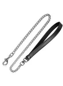 30 Inch Chain Leash With Leather Loop, Black