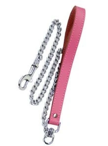 30 Inch Chain Leash With Leather Loop, Pink