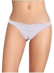 Crotchless Thong With Pearls 2066, White
