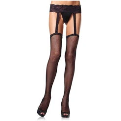 Fishnet Stockings With Attached Lace Garterbelt 1656