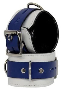 Fleece-Lined Cuffs, Locking Buckle, White/Blue