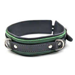 Leather Collar With Locking Buckle, Green/Black
