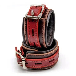 Narrow Leather Cuffs, Locking Buckle, Brown/Burgundy