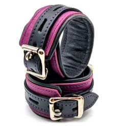 Narrow Leather Cuffs, Locking Buckle, Grape/Black