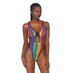 Rainbow Fishnet Cut Out Bodysuit 81586