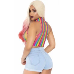 Rainbow Net High Neck Crop Top 81610